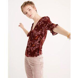 Madewell Ruffled Tie-Sleeve Wrap Top in Butterfly Sanctuary - Size 6